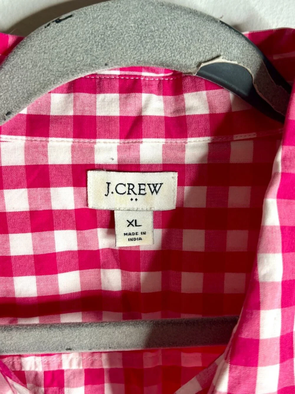 J. Crew Gingham Lightweight Cotton Shirt in Signature Fit Pink Gingham Sz XL